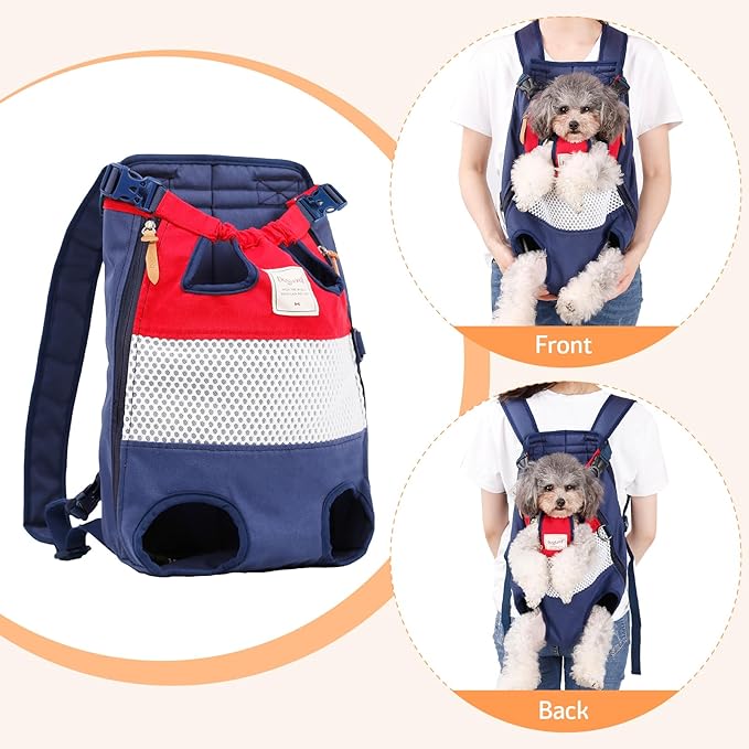 Dog Carrier Backpack, Pet Front Carrier Backpack Legs Out Dog Chest Carrier for Small Medium Dogs, Hands-Free Cat Backpack Carrier Dog Travel Backpack Airline Approved Hiking Bike Motorcycle