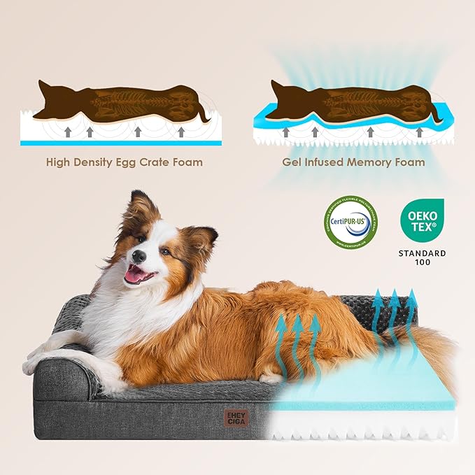 EHEYCIGA Orthopedic Dog Bed Medium Size Dogs, Memory Foam Dog Bed with Washable Removable Cover, Waterproof Pet Sofa Couch for Crate with Nonskid Bottom, 30x20x6, Dark Grey