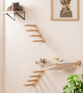 Cat Wall Shelves Set of 4, with 1 Floating Fabric Hammock, 2 Ladders with 4 Steps Each & 1 Flat Shelf – Wall Mounted Bed Furniture & Climber for Large Cats, Indoor Playground