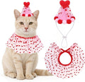 SCENEREAL Valentine's Day Cat Costume - Kitten Hat & Scarf Set, Pet Birthday Bandana Scarf Bib Holiday Outfit Party Accessories for Big Cats Puppy Small Dogs Animals