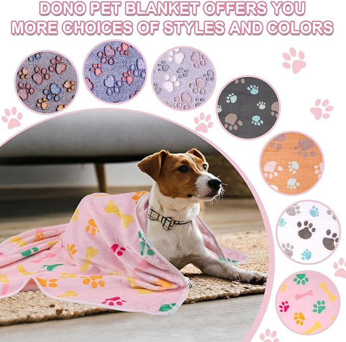 Dono 1 Pack 3 Dog Blankets for Small Dogs, Soft Fluffy Paw Print Pattern Fleece Pet Blanket Warm Sleep Mat, Puppy Kitten Blanket Doggy Mat for Dog Cat Kitten Doggy -23 * 16in (M(30 * 20"), Bone-2)