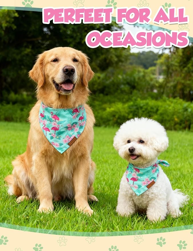 Luxury Double-Layer Dog Birthday Bandana – Handmade, Silk-Soft Polyester for All Dog Sizes | Birthday & Party Outfit | Gift-Ready Pet Accessory(Blue Flamingo, Small)