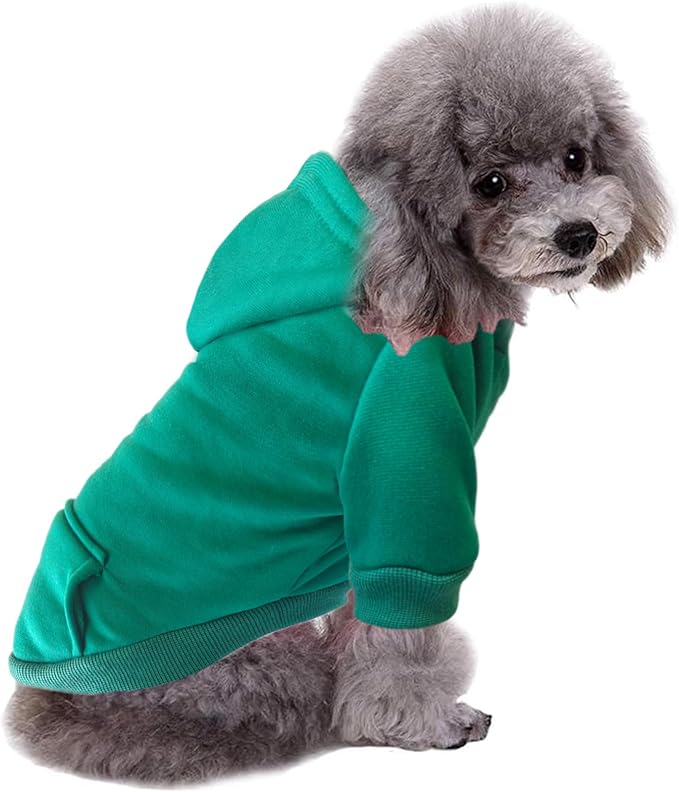 Jecikelon Winter Dog Hoodie Sweatshirts with Pockets Warm Dog Clothes for Small Dogs Chihuahua Coat Clothing Puppy Cat Custume (Green, Large)