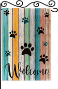 Welcome Paw Garden Flag,Welcome Spring Summer Garden Flag Colorful Footprint Summer Flag,Cat Dog Paws on Colorful Wooden Plank Yard Flag. 12x18 Double Sided