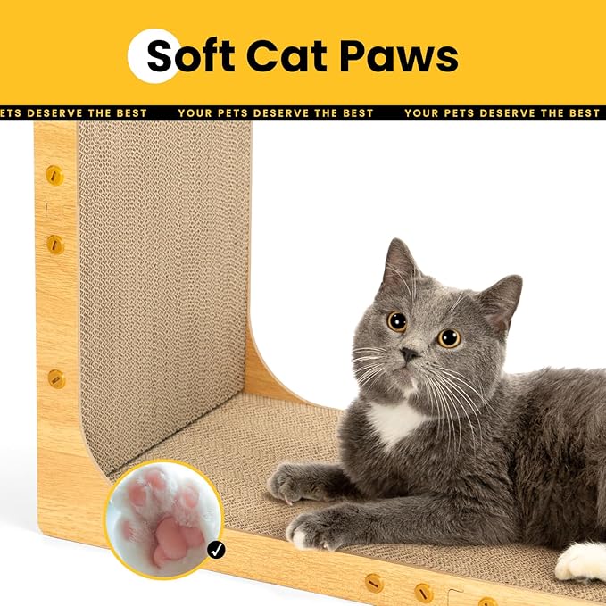 Cardboard Cat Scratcher,23 Inch L Shape Scratch Pad Wall Mounted,Vertical Scratching Board, Durable Cardboard to Protect Furniture for Indoor Cats,Wood Grain Large