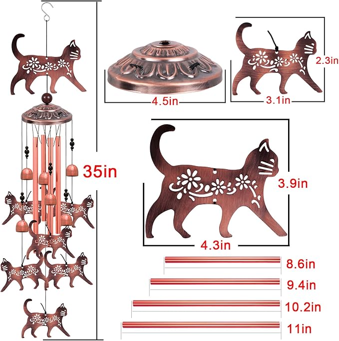 Outdoor Cat Wind Chimes, Gifts for Mom & Grandma & Woman & Family & Neighbor, Cats Decoration for Home,Garden,Balconies,Room,Patio,Indoor, Mobile Wind Catcher, Memorial Windchime, Blessing Wind Bells