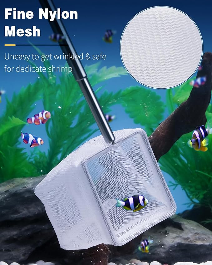 Pawfly Aquarium Shrimp Net, 2 Inch Tiny Fish Tank Net with Extendable Stainless Steel Handle