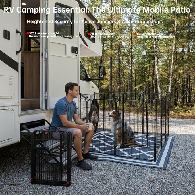 Portable Dog Fence Outdoor for Yard 36'' High, Dog Playpen with Rustproof and Sturdy Stakes for Medium/Large Dogs, 3ft Dog Play Pen for RV Camping(8 Panels)