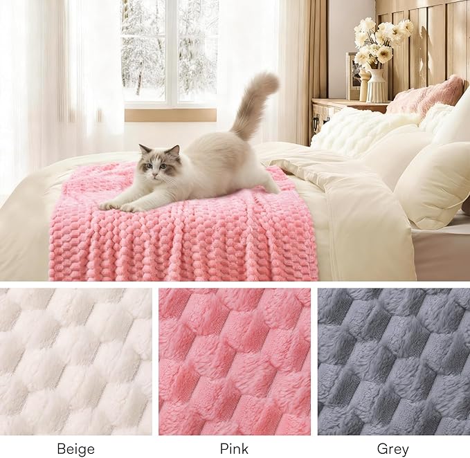 Luciphia Soft 300GSM Fleece Pet Blanket for Small Medium Large Dogs Washable 3D Textured Flannel Cat Puppy Decorative Furniture Protector Throw Durable Pink, M(30''x20'')