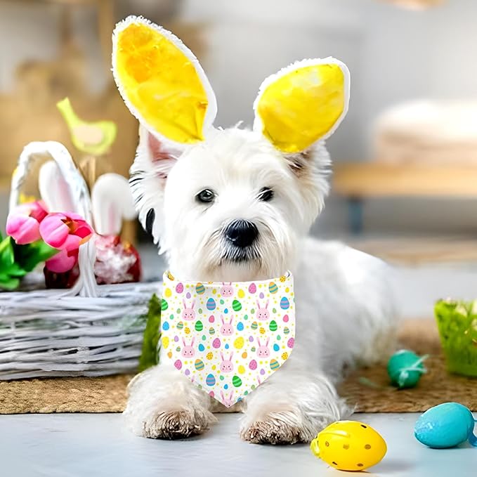Easter Dog Bandana, 2 Pack Adjustable Holiday Party Pets Rabbit Easter Egg Bandana Triangle Bibs Dog Cat Scarf Set