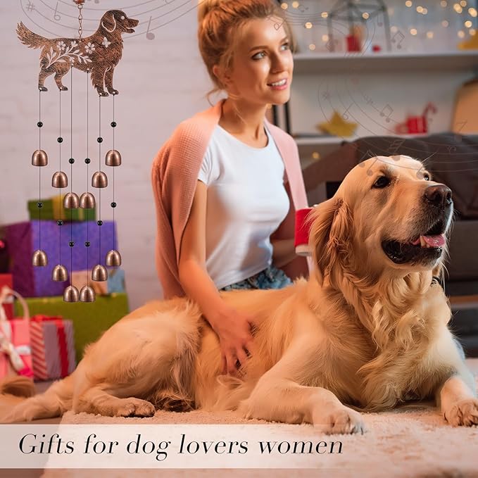 24 Inch Metal Wind Chimes Decor for Outside Garden Birthday Gift for Women Men Bronze Windchimes Pet Memorial Gift with 12 Bell for Patio Yard Lawn Housewarming Front Yard(Golden Retriever)