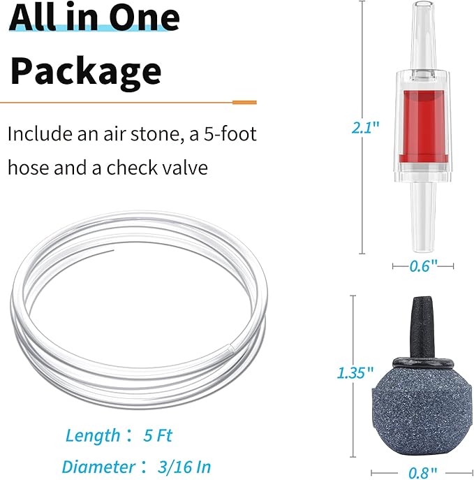 Pawfly Aquarium 15-40 GPH Compact Air Pump Quiet Oxygen Aerator Pump with Air Stone/Nano Bio Sponge Filter Airline Tubing and Check Valve Accessories for 3-20 Gallon Buckets and Fish Tanks