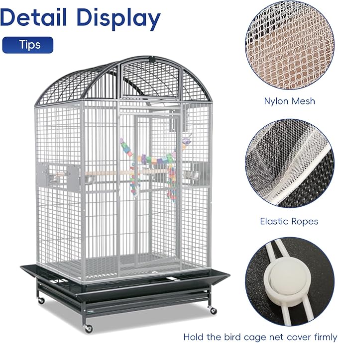 Adjustable Birdcage Seed Feather Catcher Bird Cage Net Cover Soft Skirt Guard Birdcage Nylon Mesh Netting for Parrot (118 x 39.4 Inch) (White)