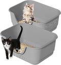 2 Pack Low Entry Small Litter Box for Kittens, Kitty Plastic Litter Boxes, Open Top, Anti-Splash High Sided Litter Tray Pan for Medium Pets, Puppy, Easy to Clean, 15.7" L*11.8" W*6.7" H (Grey)