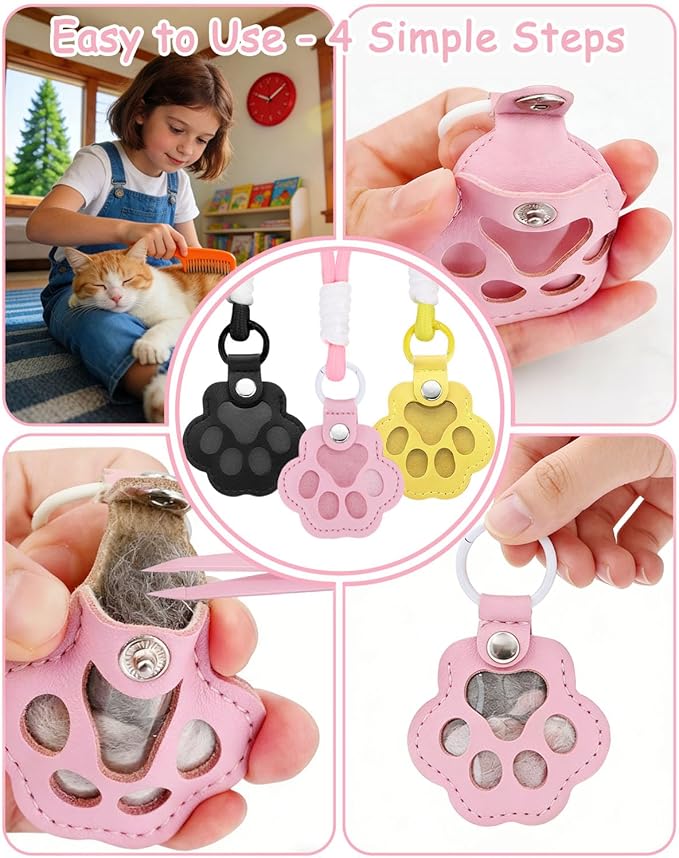 Paw Dog Hair Keychain - Premium Leather Pet Fur Keepsake, Waterproof Memory Charm for Dog/Cat Lovers, Bag & Key Accessory