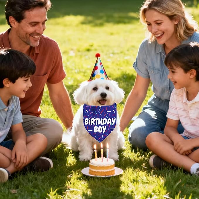 Birthday Boy Dog Bandanas 1 Pack, Blue Birthday Dog Scarfs for Boys, Pet Scarves for Boy HBD Bandanas for Small Medium Large Dogs (Birthday Boy, Small)