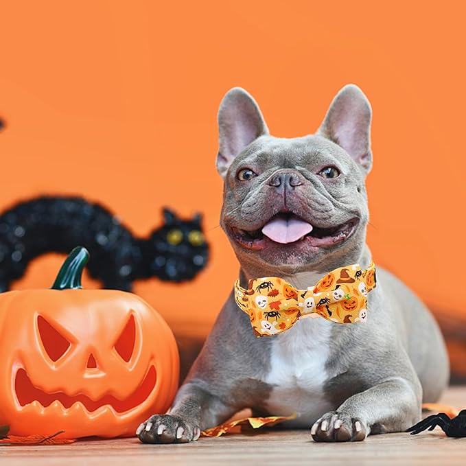 Halloween Dog Collar, Pet Collar Bow Fall Pet Collar Girl Boy Holiday Collar Gift Bow Cute Soft Puppy Collars for X-Small Puppy