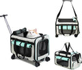 Expandable Pet Carrier with Wheels for Small Dogs and Cats,Airline Approved Rolling Cat Carrier with Removable Platform,18"X11"X14",Foldable Soft-Sided Travel Bag Fits Under Seat,Up to 16 lbs(Green)