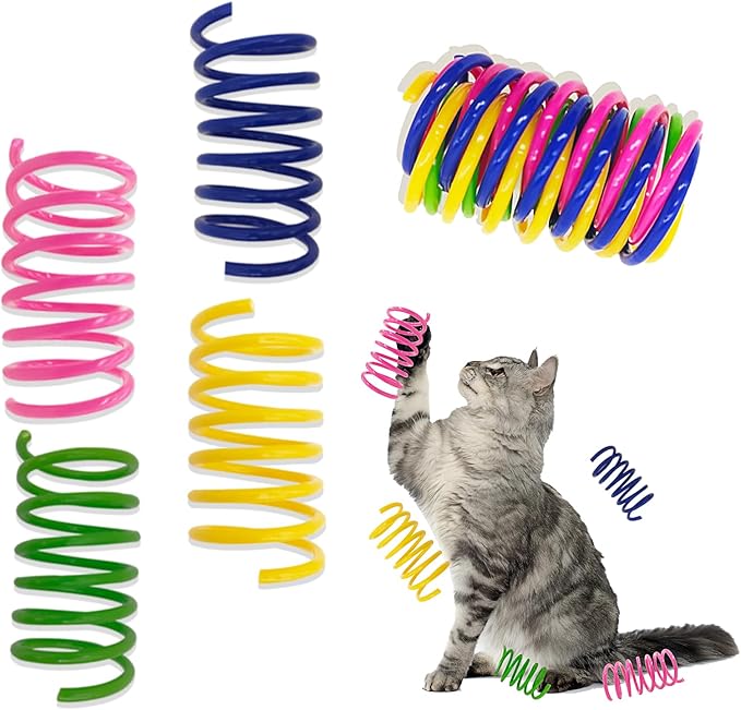 Cat Spring Toys 60 Pack, Interactive Toys for Kittens to Swat, Bite & Hunt, Colorful Durable Plastic Spiral Springs for Indoor Cats