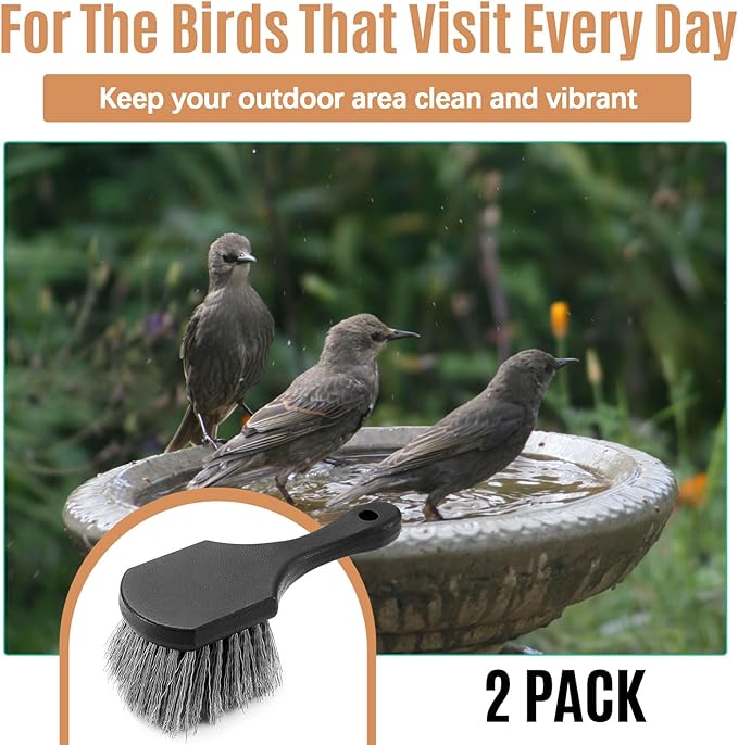 2 Pcs Bird Bath Cleaning Brush Hard Bristle Stiff Bristle Brush with Plastic Handle Utility Scrub for Bird Feeder Bath Accessories Fountain Outdoor Cleaning(Gray)