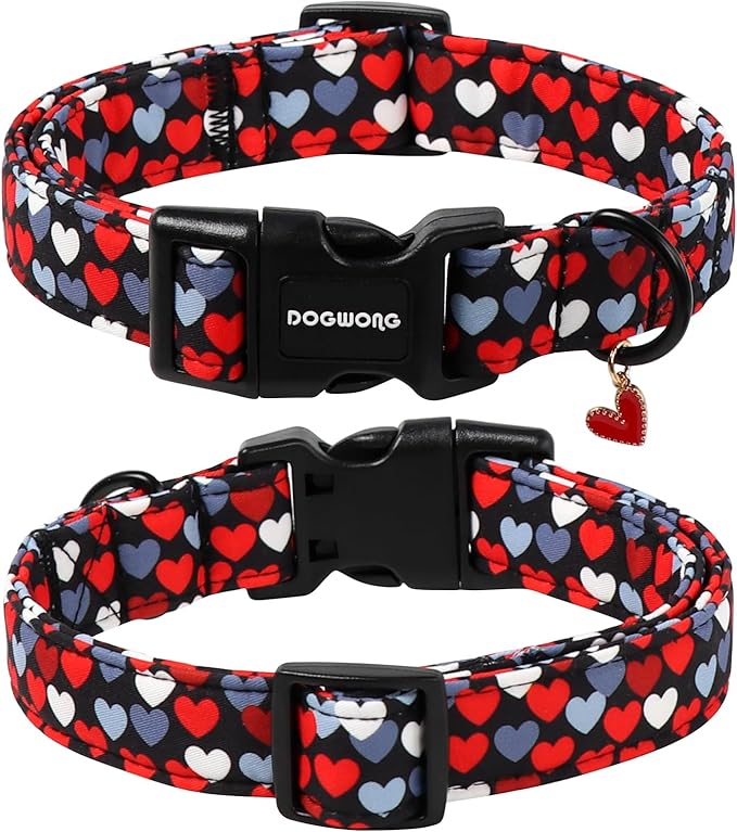 DOGWONG Red Heart Dog Collar, Cute Valentine Collar, Valentine's Day Dog Collar with Strong Plastic Buckle for Small Medium Large Dogs,M