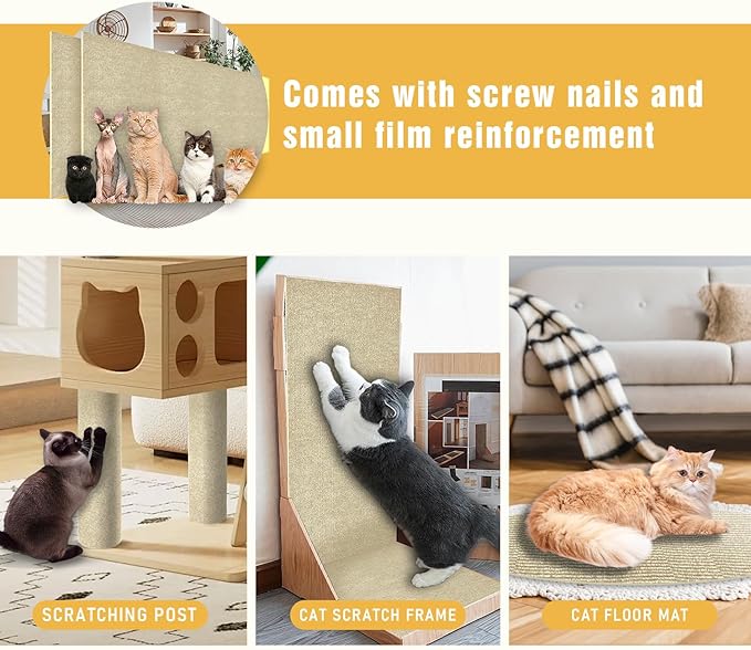 Cat Scratch Mat, 3PCS 39.4"x11.9" DIY Trimmable Self-Adhesive Cats Scratching Mat, Couch Protector from Cats Claw, Cat Scratch Furniture Protector Or Couch Protector (Beige)