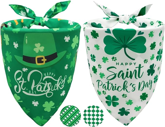 St. Patrick's Day Dog Bandanas Set 2PCS-Large,Featuring Irish Shamrock & Plaid Design Bandanas for Holiday Parties,Perfect Pet Scarves for Boys and Girls,Dog Outfit Gifts for Medium to Large Dogs