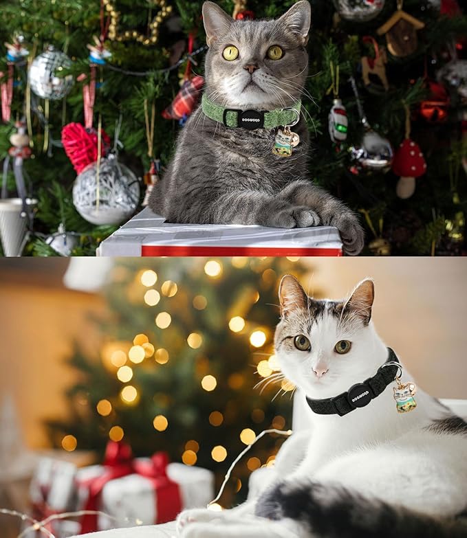 Cat Collar,2 Pack Cat Collars Breakaway with Bell, DOGWONG Safety Buckle Black Cat Collar for Girl Boy Cats and Small Dogs，Adjustable 7-12 Inch,Pet Supplies Accessories
