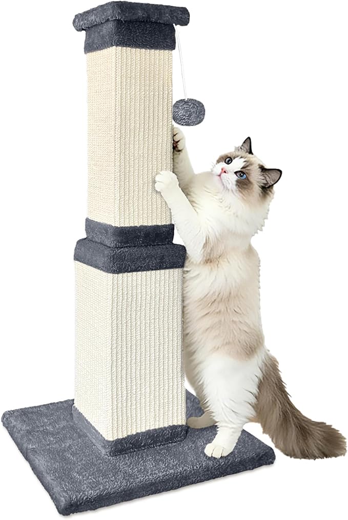 AGYM Cat Scratching Post, 32 Inch Cat Scratching Posts for Large Cats, Scratching Posts for Indoor Cats Adults, Cat Scratch Post with Nature Sisal, Deep Gray