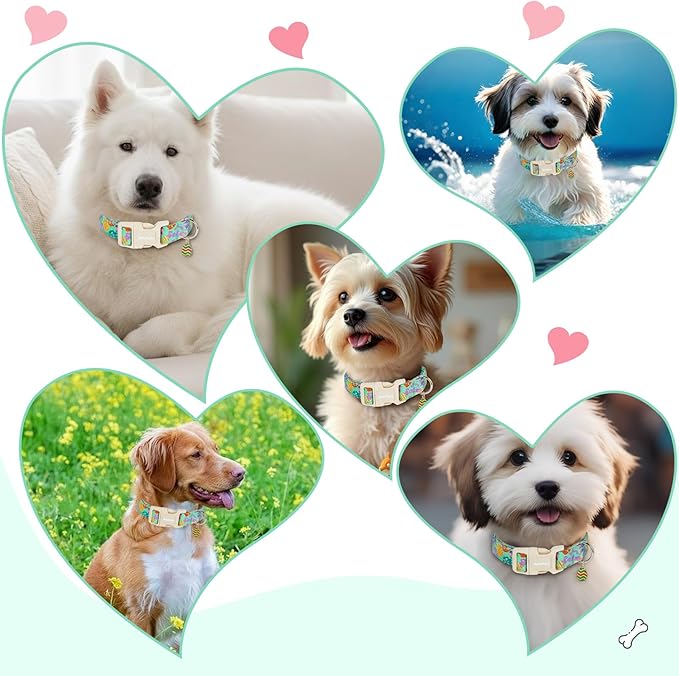 Easter Dog Collar for Large Dogs, Adjustable Green Large Dog Collar with Colorful Eggs Pattern, Cute Easter Dog Collars Girl Boy Collar for Dogs -L