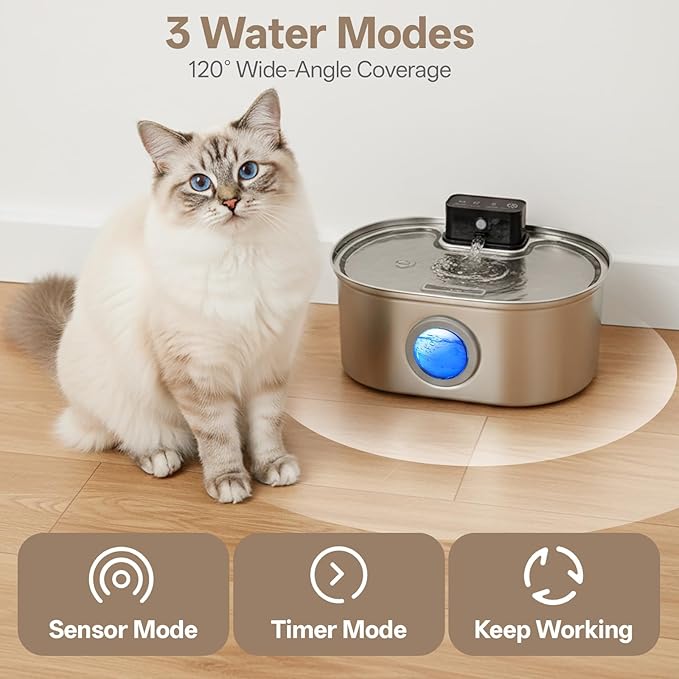 Cat Water Fountain Stainless Steel, 3.5L/118oz Large Capacity Automatic Cat Water Dispenser with Filter, Cordless, Ultra Quiet Pet Water Fountain