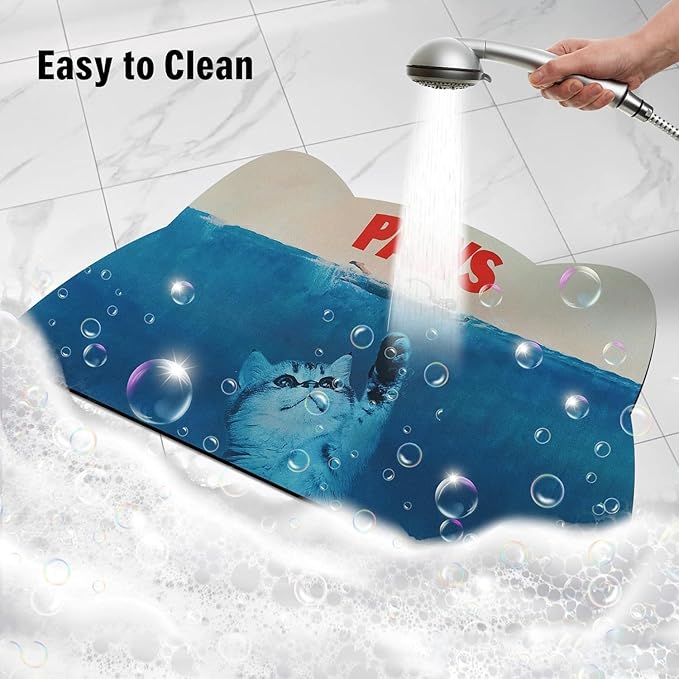 Cat Food Mat - Pet Feeding Mat for Floor, Non-Slip, Waterproof, Super Absorbent, Easy to Clean, Blue, Cat, Dog 15.9''x23.8''