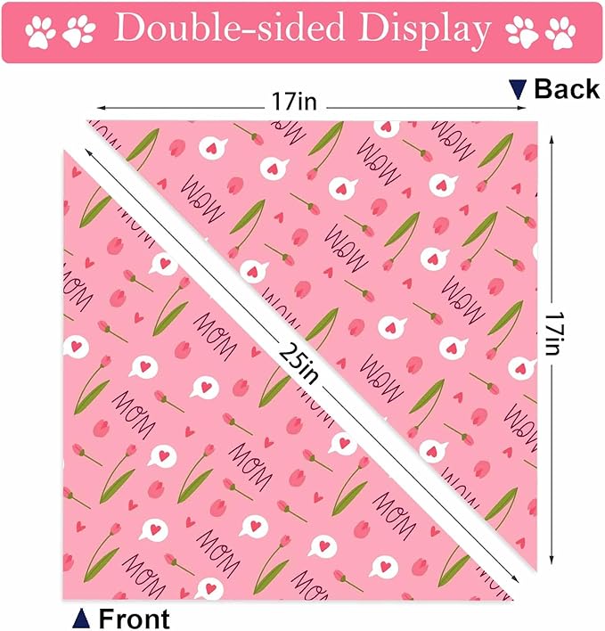 Mothers Day Dog Bandanas, 2 Pack Reversible Super Mom Pet Scarf for Boy and Girl, Triangle I Love My Mom Bandana for Small Medium Large and Extra Large Dogs