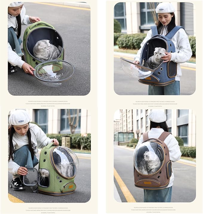 Cat Backpack Carrier, Breathable Pet Carrier Backpack Large Space Bubble for Small Dog and Large cat up to 18lbs, Transparent & Foldable Pet Carrier for Travel Hiking (Cowboy Blue)