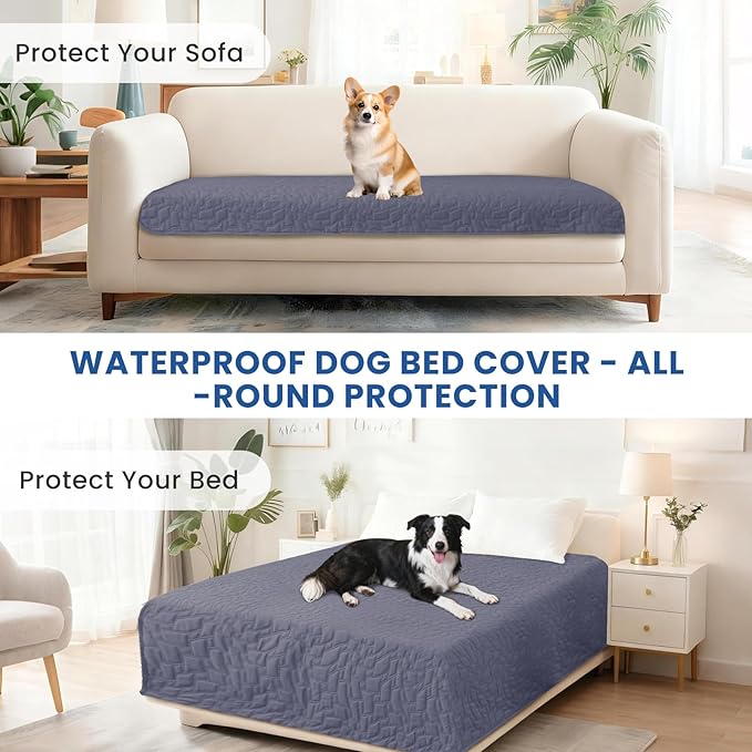 Waterproof Couch Covers for Pets, Waterproof Dog Bed Cover, Anti-Slip Soft Dog Blankets, Couch Cover for Dogs Washable, Pet Blanket for Puppy Large Dogs Cat (30x70 Inch, Grey Blue)