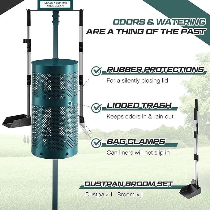 Qinyoung Dog Waste Station Outdoor Dog Poop Trash Can with Poop Bag Dispenser Shovel Dustpan Hand Sanitizer Bottle Rust Proof Bin Pet Waste Disposal System for Business Parks Backyards Trails
