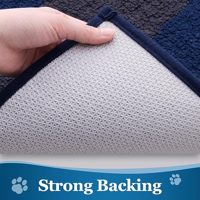 Buganda Dog Door Mat for Muddy Paws, Absorbent Dirt Trapper Washable Indoor Doormats, Non Slip Low-Profile Mud Mat for Dogs, Front Entrance Doormat for Inside Floor (36x24 Inches, Navy)