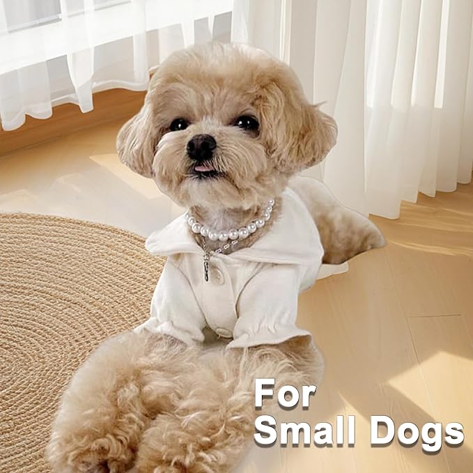 Chunky Pearl Dog Collar(0.55 Inch) for Small Dogs Cats, Adjustable Beaded Dog Collar Imitation White Pearls, Elegant Dog Jewelry Girl Accessories for XS Extra Small Dogs Necklace