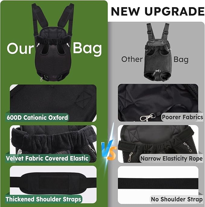 Pet Carrier Backpack, Hands-Free Adjustable Dog Front Carrier Legs Out & Easy-Fit Dog Backpack Carrier for Hiking Camping Traveling Cycling for Small Dogs and Rabbits (Large, Black)