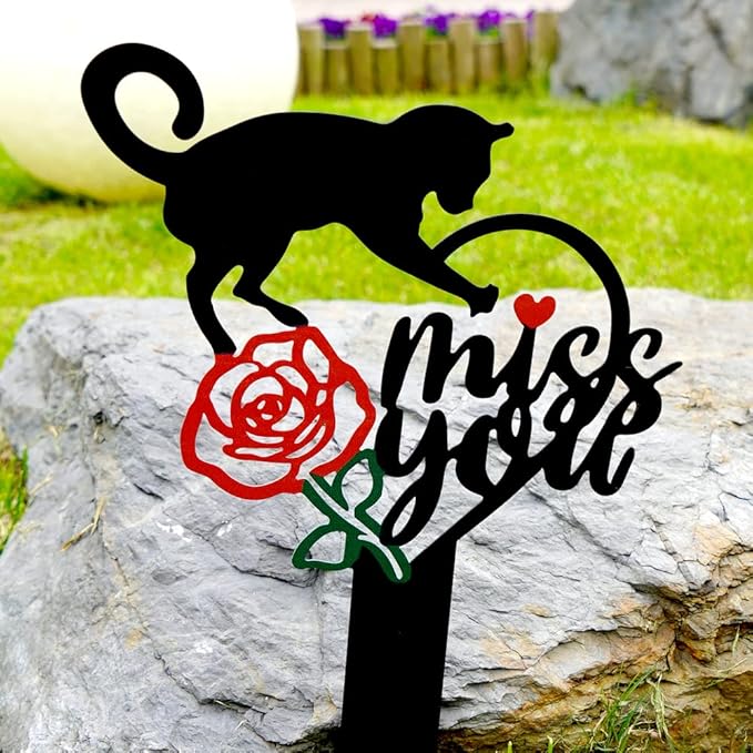 Memorial Grave Markers Metal Pet Memorial Stake Cat Memorial Sign,Miss You Sign Pet Plaque Burial Stake for Cemetery Garden Yard Outdoor Grave Decor