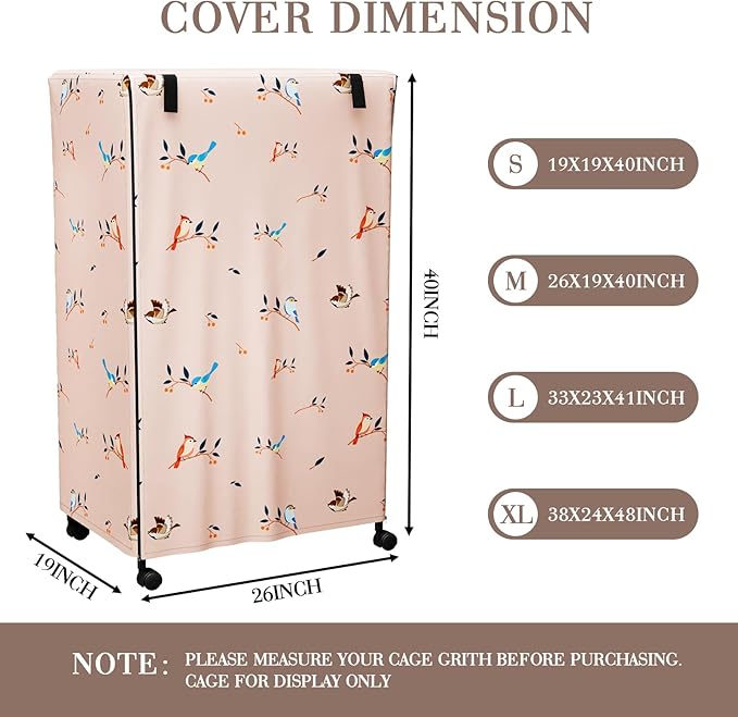 Tchvt Nighttime Bird Cage Covers with Zipper Panel Blackout Birdcage for Winter Universal Breathable Large Good Night Enclosure for Bird (Bird Designs, 26x19x40 inch)
