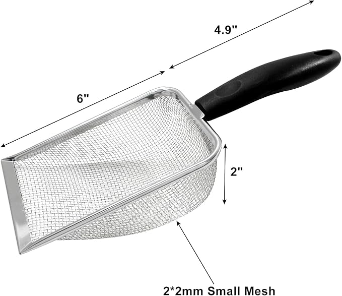 Hordion Cat Litter Scoop Stainless Steel Mesh Scooper, 2mm Mesh Non-Stick Coated Metal Litter Shovel Fine Sand Litter Scooper for Litter Box Kitten Pooper Lifter, Black