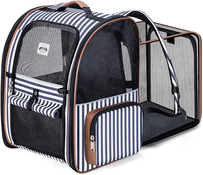 Lekebobor Large Cat Backpack Carrier Expandable Pet Carrier Backpack for Small Dogs Medium Cats Fit Up to 18 Lbs, Dog Carrier Backpack,Puppy Backpack Carrier, Striped