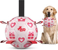 QDAN Valentines Gift Dog Toys, Pink Soccer Ball with Straps, Interactive Tug of War Toy, Puppy Birthday Gifts, Water Toy, Durable Dog Balls for Medium Large (8 Inch)