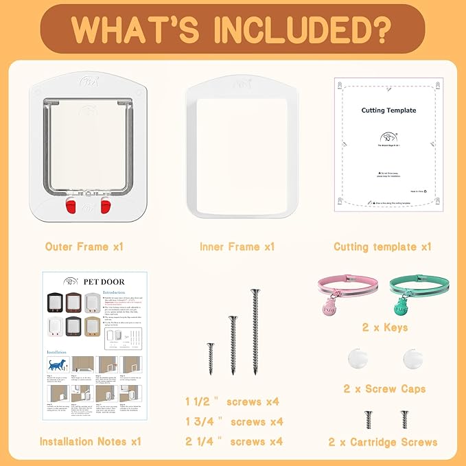 HIDROSIL Cat Door, Pet Door with Collar Sensor, C at Door with Magnetic Keys and 2 Sensor Keys, White Frame 11.5 x 9 x 1.5 inches