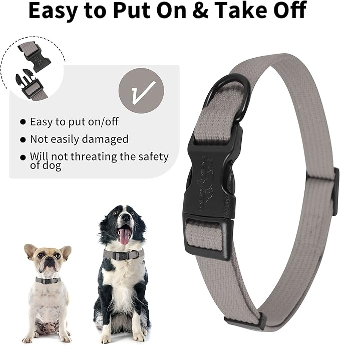 lynxking Dog Collar Soft Padded Breathable Cotton Solid Color Strong Adjustable Pet Collar for Little Puppy