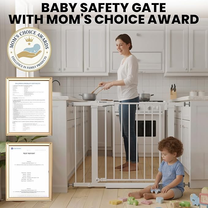 Baby Gate for Stairs, 29.7-40.6" Pressure Mounted Dog Gate, Auto Close Safety Gate for Children & Pets, Easy Install Pet Gate with Walk Thru Door for Doorways & Hallways, No Drilling, Dual-Lock Design