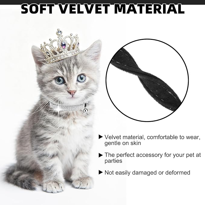 EXPAWLORER Soft Velvet Safe Cat Collars for Girl Cats - Rhinestones Bling Diamante Adjustable Collars Breakaway- Chirstmas Cat Clollar Gifts with Bells for Boy Cats Kitty and Small Dogs