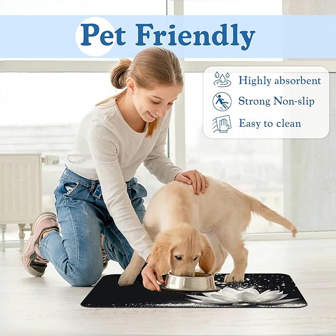 Magic White Lotus Pet Feeding Mat–Christmas Stocking Quick Dry Absorbent Dog Cat Food Mat, Non Slip Waterproof Bowl Placemat for Messy Eaters, Pet Accessories for Floors 12"x20"