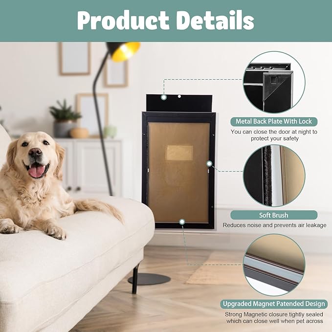 Dog Door Aluminum Pet Door with Extra-Large Flap, Doggie Door Designed with Automatic Closing Magnetic Flap, Telescoping Tunnel (X-Large&Adjustable Thickness)